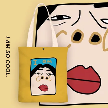 

I'm Super Cool Series Canvas Bag Students Use Concise Style Tutorial Bag Cute Stationery Portable Reusable Bag