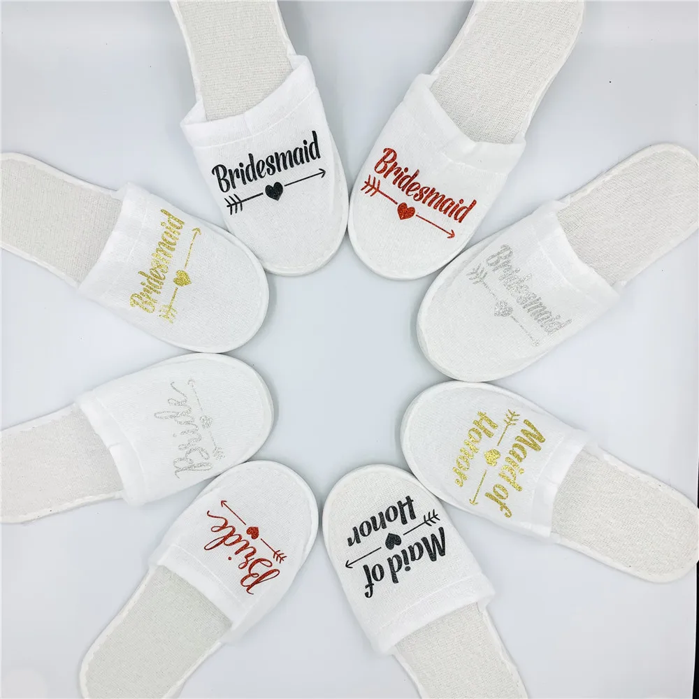 

Bachelorette Party Team Bride To Be Bridesmaid Soft Slippers for Wedding Bridal Shower Hen Night Decor Party Hand Band Favors,Q
