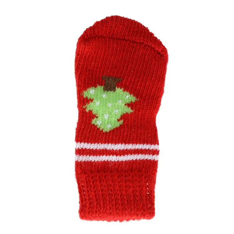 Красные и белые Нескользящие вязаные носки с принтом рождественской елки для собак