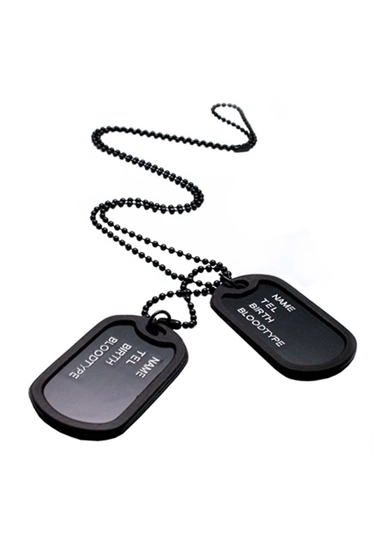

LIXF Army Style Black 2 Dog Tags Chain Mens Pendant Necklace
