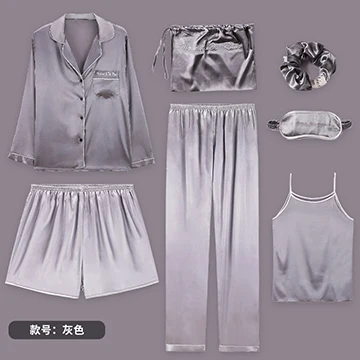BZEL, всесезонный Повседневный Пижамный костюм, шелковые атласные женские комплекты одежды для сна, 7 шт., сексуальное женское белье, пижама, домашняя пижама - Цвет: 015