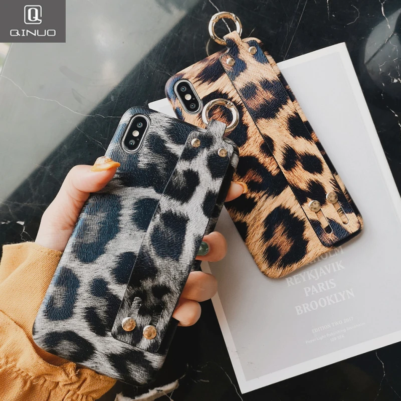 

Luxury Leopard Print Phone Cases For iphone X XS Max XR Wrist Strap Cover For iphone X 7 8 6S 6 Plus Hand Band Sexy Fashion Capa