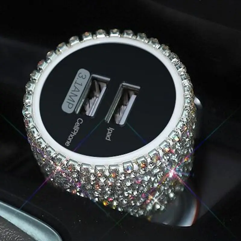 Двойной USB Автомобильное зарядное устройство Bling Стразы адаптер быстрой зарядки хрустальные украшения 3.1A