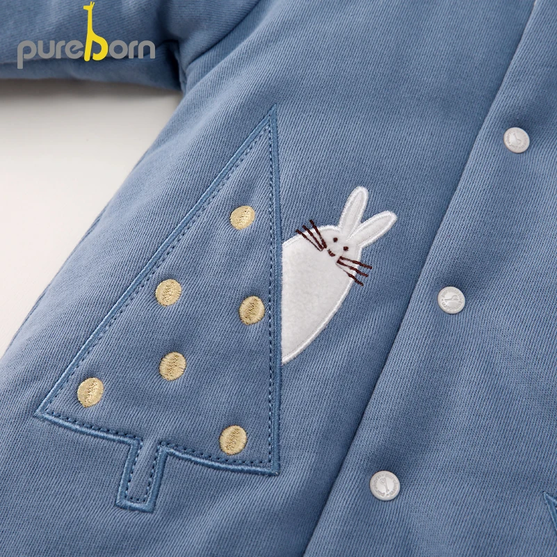 Pureborn Newborn Unisex Baby Romper Cartoon Baby Girl Hooded Jumpsuit Baby Boy Thick Winter Clothes Cotton Costumes