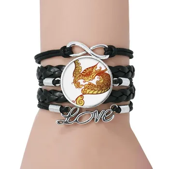 

Colorful Phoenix Animal Art Silhouette Bracelet Love Black Twisted Leather Rope Wristband