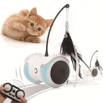 

Smart Cat Toy with Wheels USB Romote Automatic Exercise Cat Toys Interactive Lrregular Rotating Funny Led Cat Teaser Feather Toy