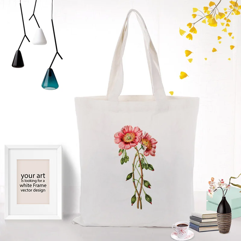 FLOWERS042 Сумка-тоут с цветком ежедневного использования на заказ Печать Логотип сумка для покупок эко многоразовая утилизация текст канва для DIY - Цвет: FLOWERS042