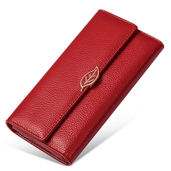 Fashion Genuine Leather Women Wallets Business Credit Card Holder Purse Black Red Cowhide Female Clutch bag Lady Wallet New - Цвет: Красный