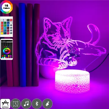 

App Control Cat Night Lights 3D Christmas Kids Girls Gift Family Party Atmosphere Led 7 Colors Change Animal Acrylic Table Lamp