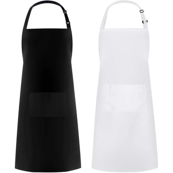 

Adjustable Bib Apron Thicker Version Waterdrop Resistant With 2 Pockets Cooking Kitchen Aprons For Women Men Chef, White & Black