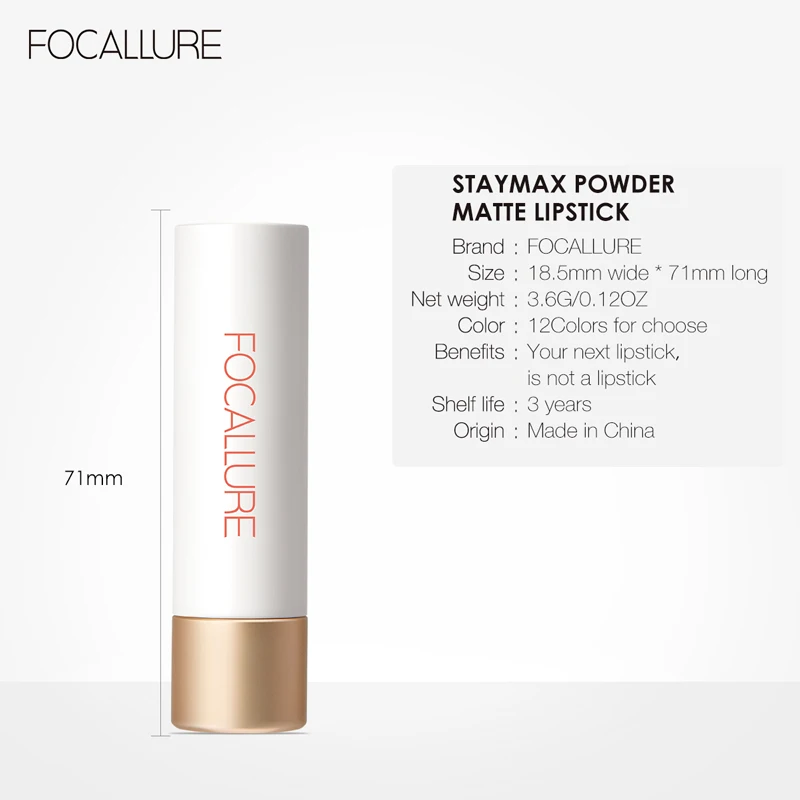 FOCALLURE Matte Velvet Lipstick Nude Color Cosmetic Long-lasting Staymax Powder Matt Lip Stick