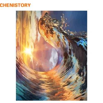 

CHENISTORY Frame Wave DIY Painting By Numbers Kit Landscape Modern Wall Art Picture For Home Decor Canvas By Numbers Art 60x75cm