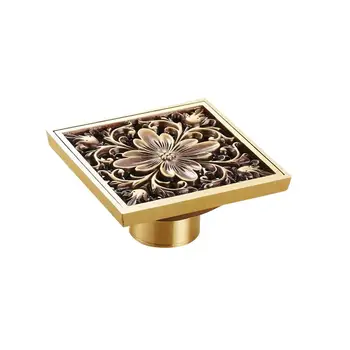 

Copper Floor Drain Square Antique Carving Deodorant Household Anti-blocking Floor Drainer for Bathroom Kitchen (Blossoming)