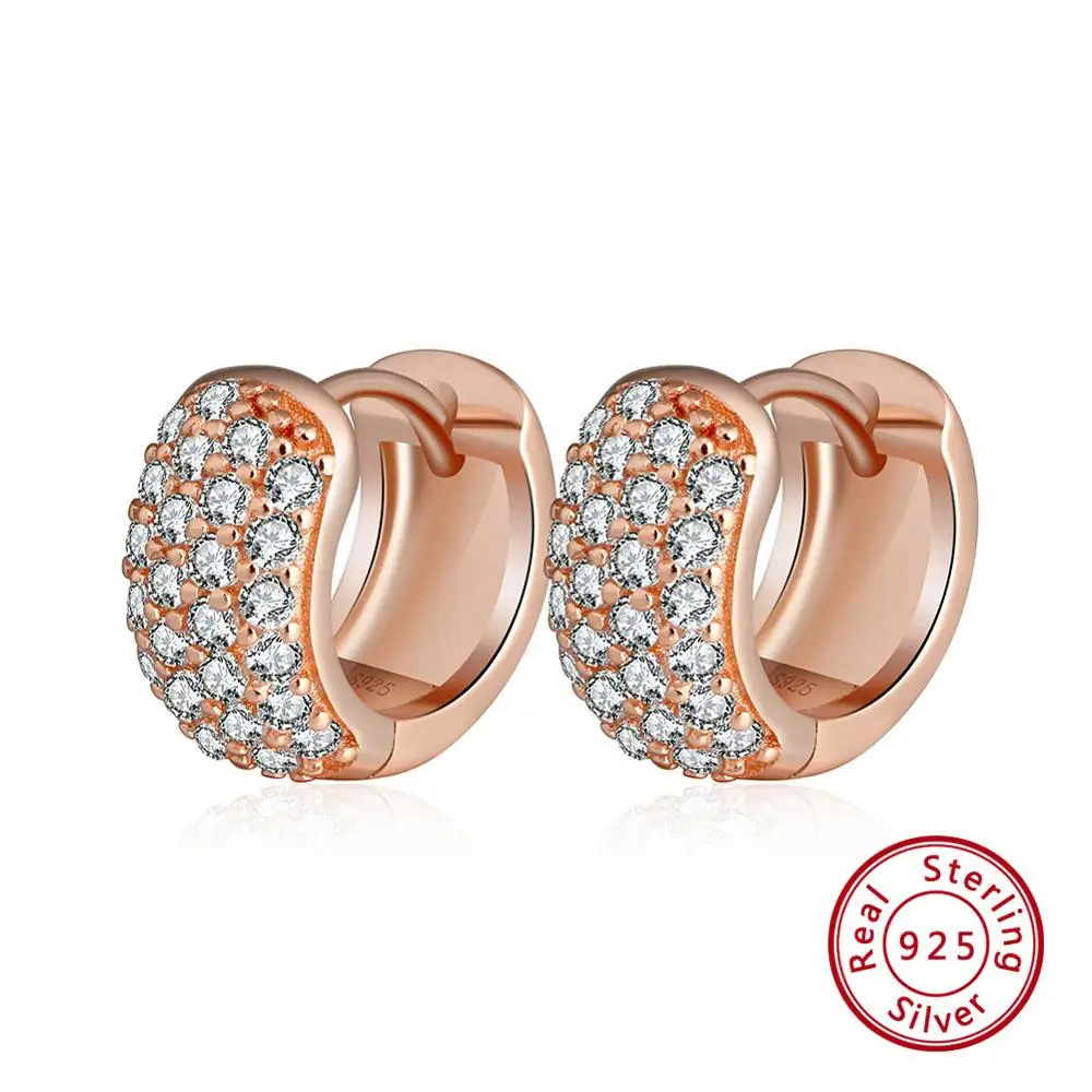 Effie queen 925 пробы серебряные серьги для женщин с цирконом круглые 11 мм Серьги-кольца винтажные серебряные ювелирные изделия подарок BE101 - Цвет камня: Rose Gold Color