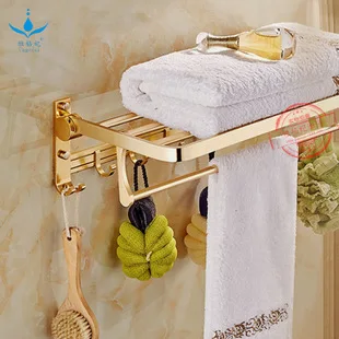 New Style Luxury Gold Color Gold U Alumimum Mesh Basket Storage Shelf Activity 5 Hook Bathroom Toilet Mesh String Towel Rack