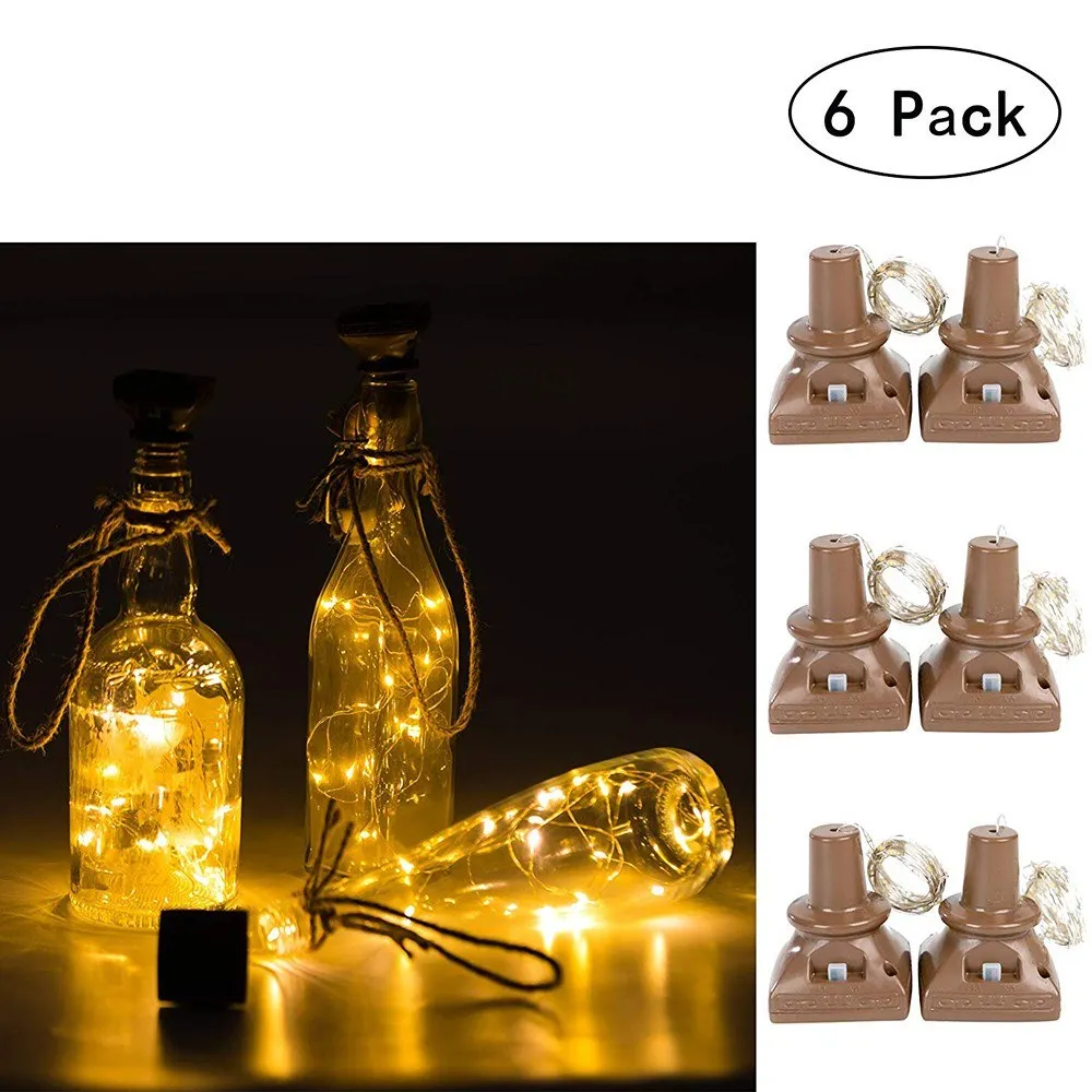 6 пакетов солнечные светильники в форме винных бутылок 20LED водонепроницаемый квадратный пробковый светильник