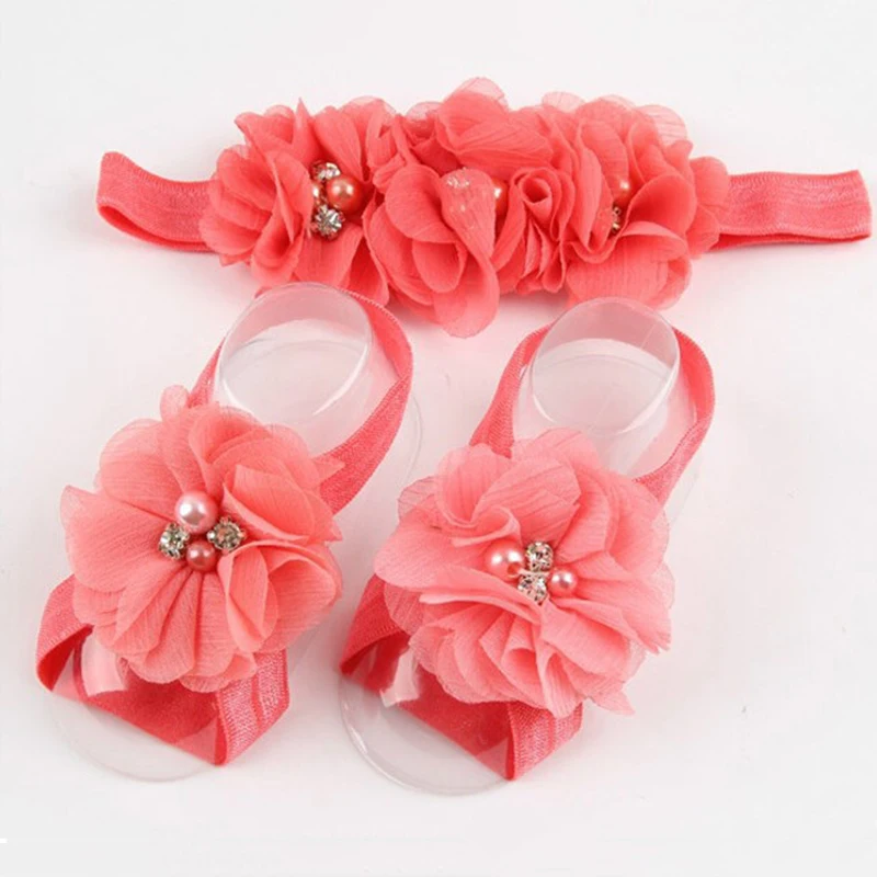 

Headband Baby Barefoot Sandals Headband Sets Soft Stretch Ribbon Girls Hair Accessories Photography Props