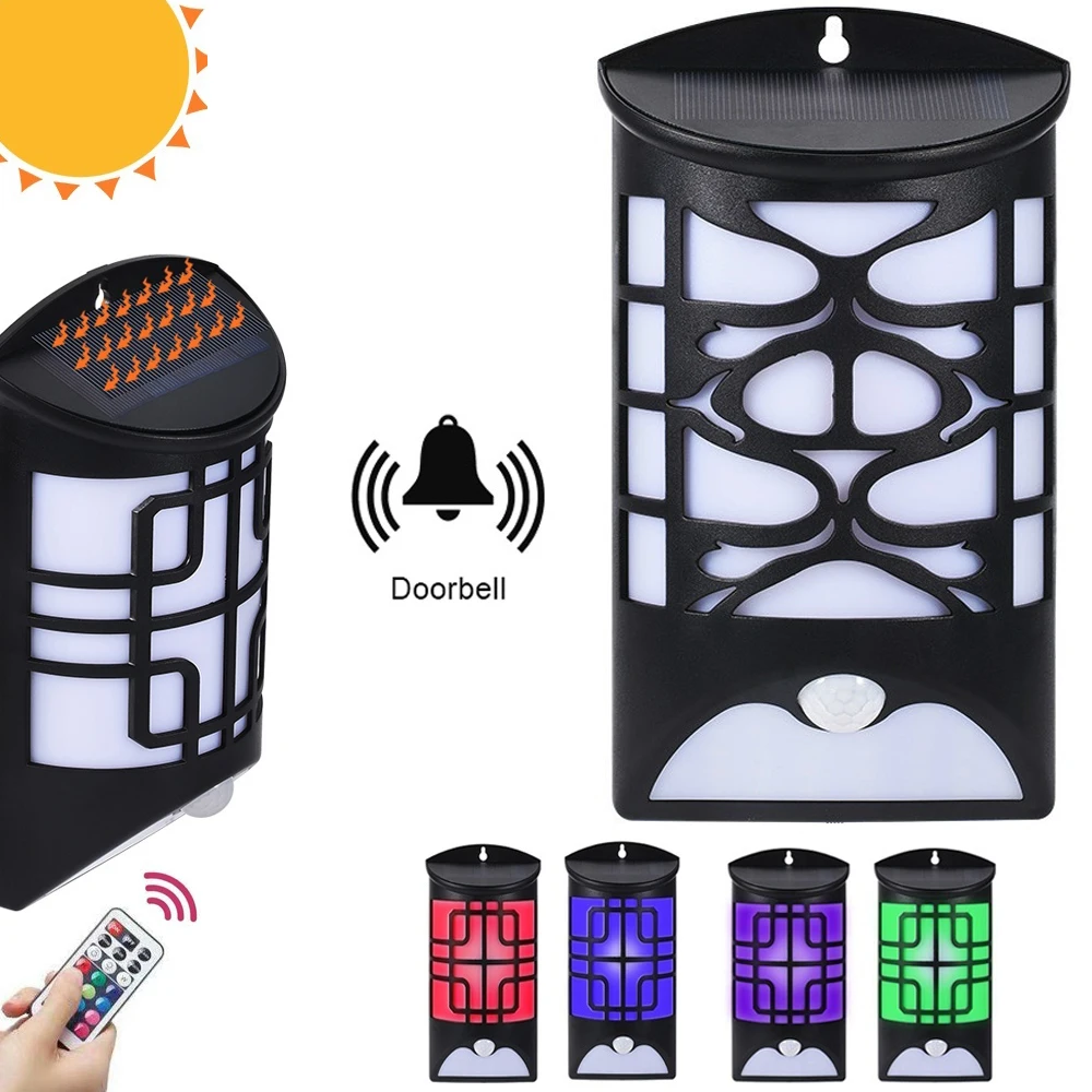 

Solar RGB Human Body Induction Wall light Colorful simulation flame lamp with Doorbell and Remote Control solar garden light