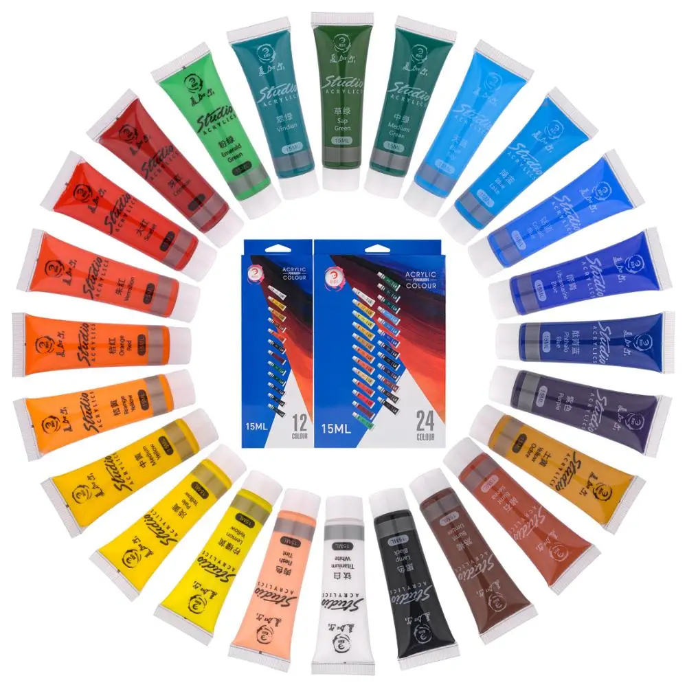 

12/24 Color Acrylic Paint Set 15ml Tubes for Hand Painted Fabric Wall Painting DIY Waterproof Pigment Children Artist Supplies
