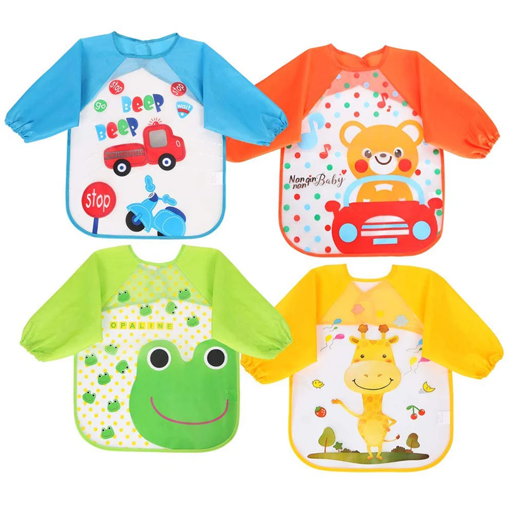 

4pcs Cute Bibs Baby Bibs Waterproof Long Sleeve Apron Children Feeding Smock Unisex Long Sleeves Bibs