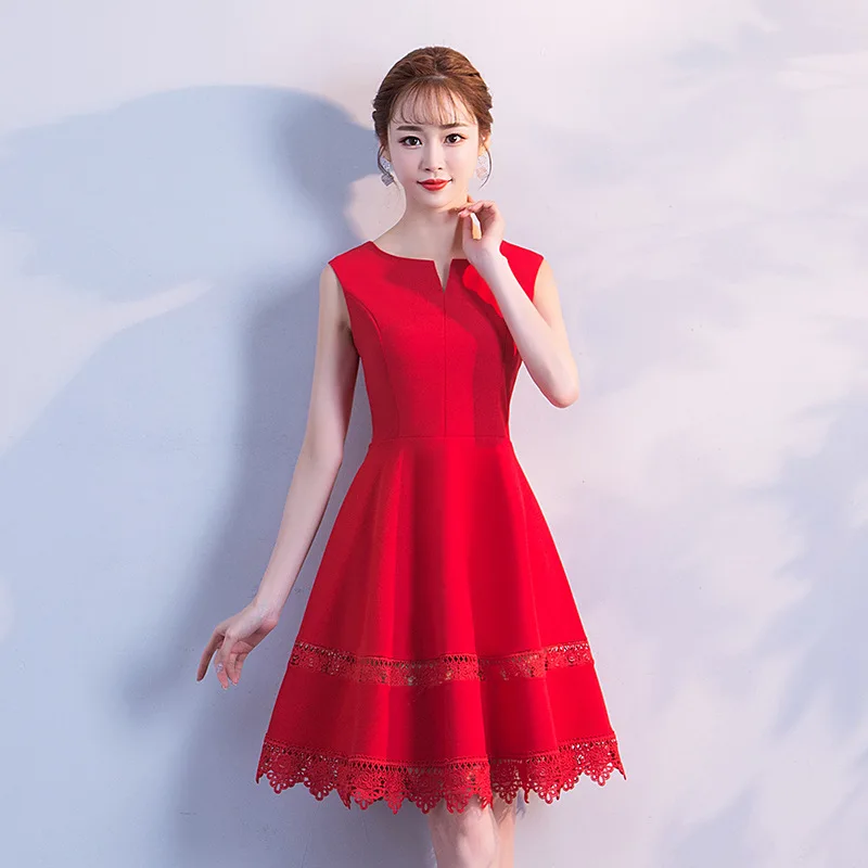 

Red Dress Children 2019 New Style Summer Little Red Dress Short Bride Back Door Service Sleeveless Red Dress Evening Gown