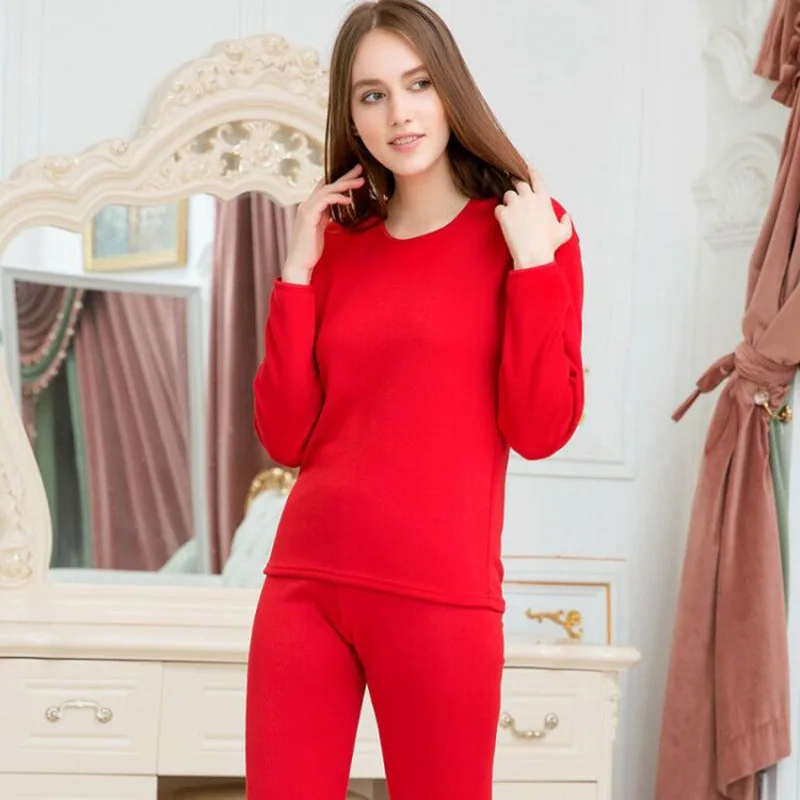 Female Red 2 Мужские кальсоны термо нижнее белье бархатные толстые термобелье наборы для зимы для мужчин и женщин теплая многослойная одежда пижамы термос - Цвет: Female Red 2