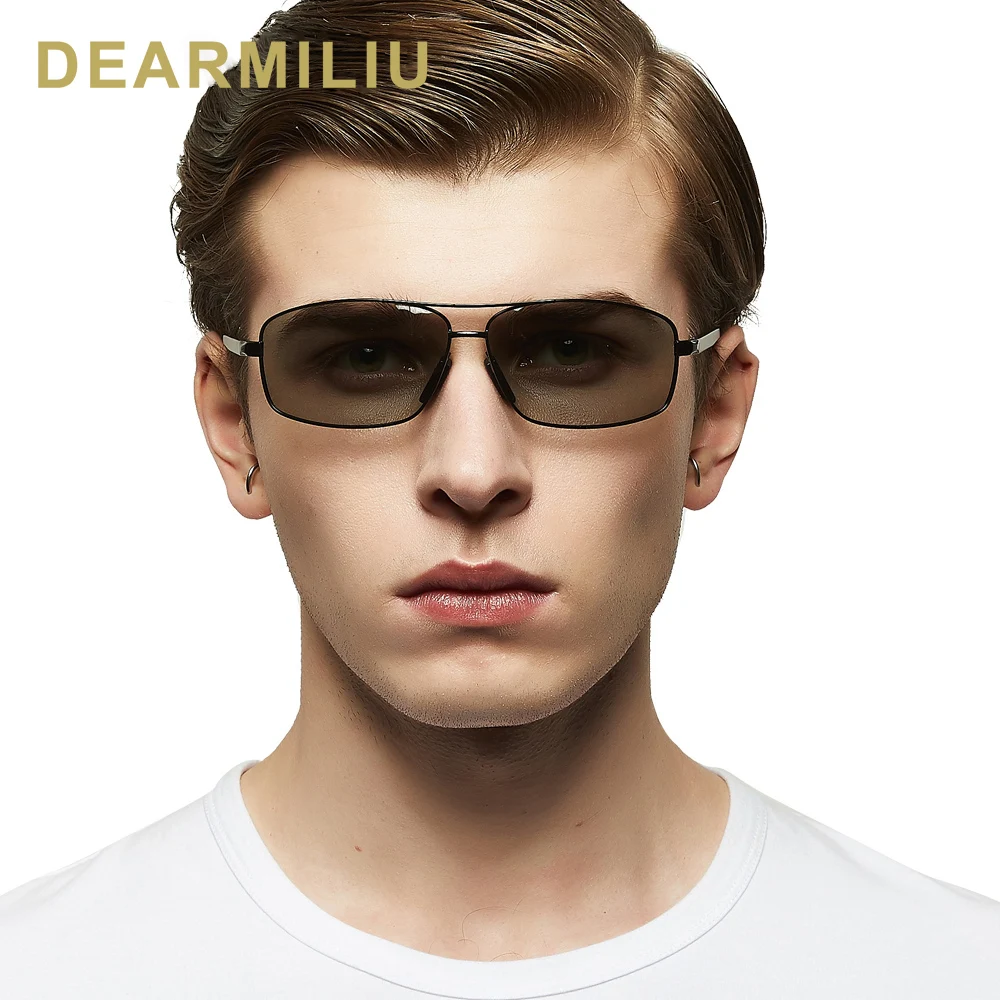 DEARMILIU алюминиевая оправа магния квадратные поляризованные солнцезащитные очки для мужчин UV400 линзы для вождения День ночного видения очки солнцезащитные очки