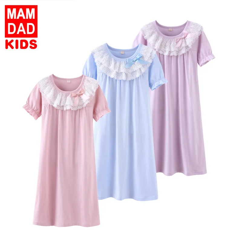 

Children Tracksuit Girls Cotton Short Sleeve Nightgown Big Boy Summer New Style Cool Thin Pajamas