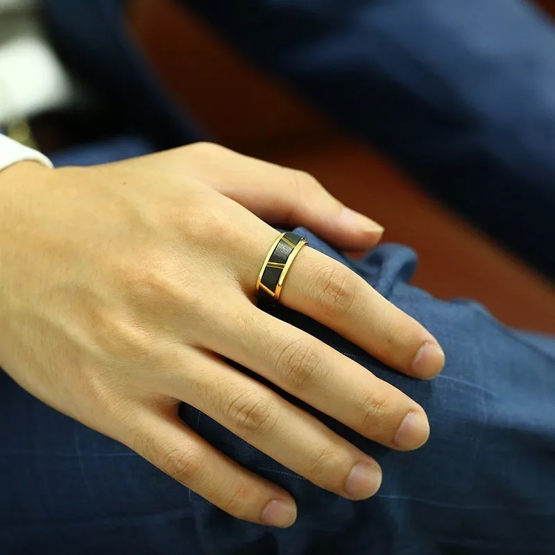 Крутые обрезные кольца Vnox дизайнерские для мужчин золотого и черного цвета 8 мм