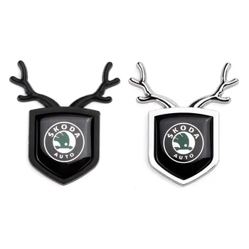 

For Skoda Logo Fabia Vision Roomster Yeti Octavia Rapid Kodiaq Superb Kamiq Car Deer Shape Sticker Side Window Badge Accessories