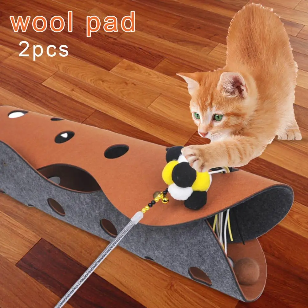 2PCS DIY Wool Felt Cat Tunnel Pet Channel Roll Dragon Cat Litter Four Seasons Universal Removable Washable Hole Wool Pad Cat Toy