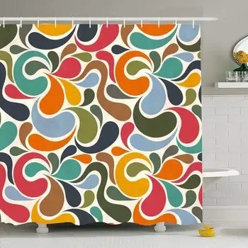 

Shower Curtain Set with Hooks 60x72 Decor 1960S Retro Abstract Decoration Repeat Paper Floral Backdrop Pattern Textures Summer