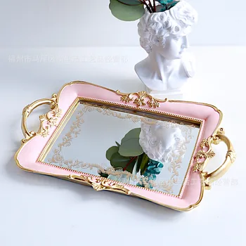 

European-style mirror tray cosmetic jewelry tray pink cake stand