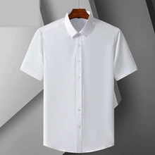 

Summer Mens Shirts Short Sleeve White Oversized Button Up Shirt Stretch Ice Silk Men Dress Shirts for Work Business Work Clothes