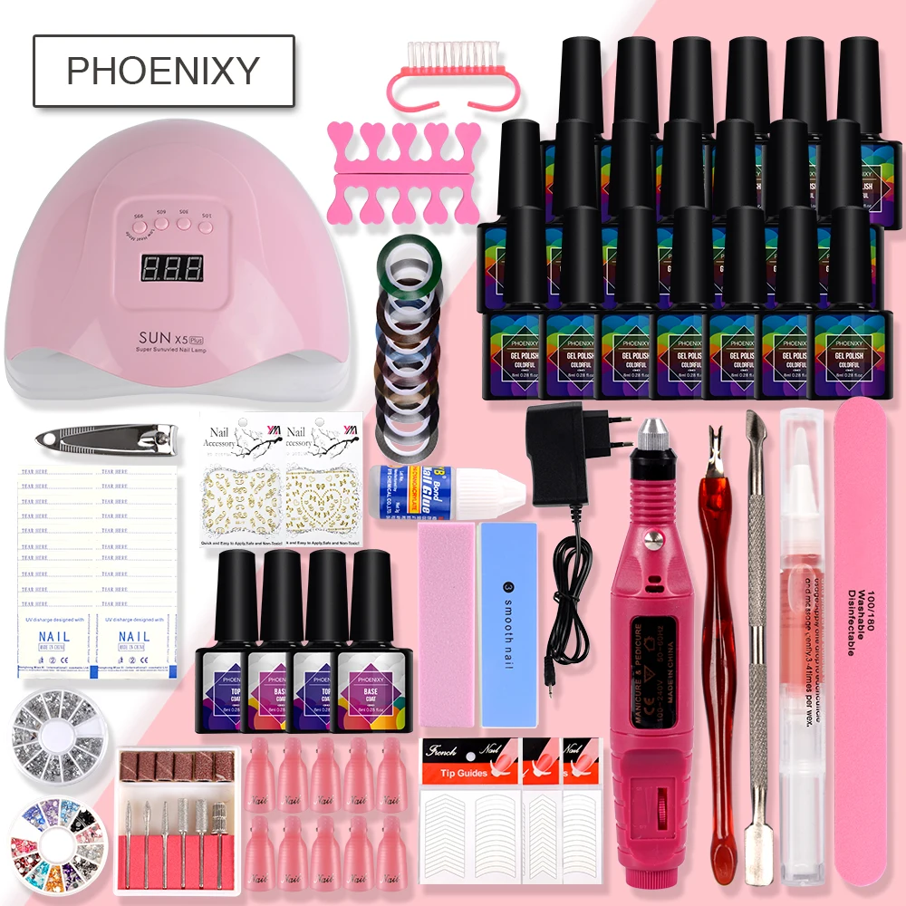 

Gel Nail Polish Set Manicure Set 80W Manicure Lamp Poly Gel Nail Kit Varnish Semi Permanent Manicure Set Tools Drill Machine Set