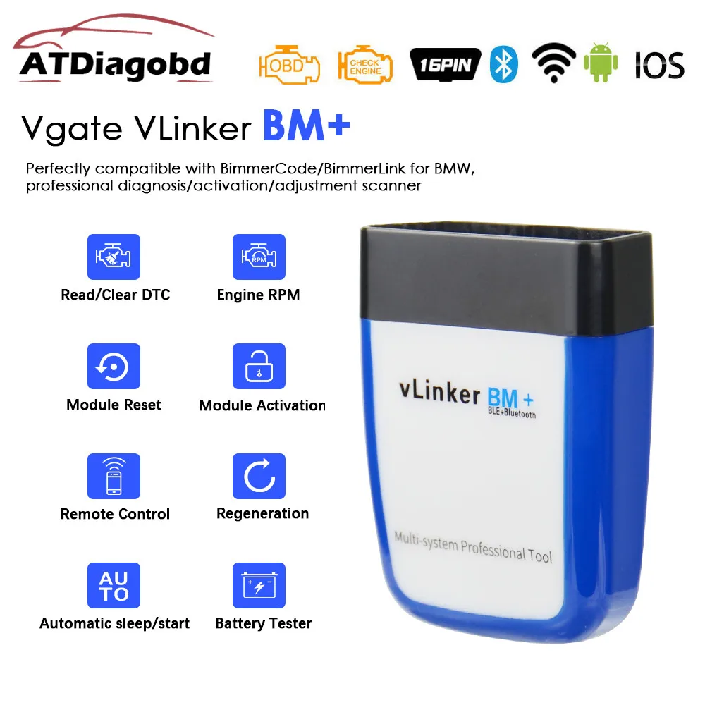 Автомобильный диагностический сканер Vgate vLinker BM + ELM327 V2.2 Bluetooth 4 0 Wi-Fi OBD 2 |