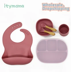 6pcs Set Silicone Baby Feeding Bowl Tableware Waterproof Spoon Non-Slip Food Grade Silicone Dishes for Baby Bowl Baby Plate