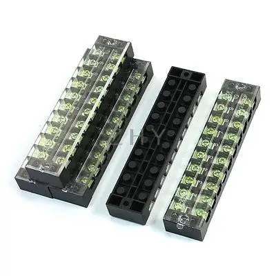 

5PCS TB-2510L Two Rows 10 Position Covered Barrier Screw Terminal Block 600V 25A