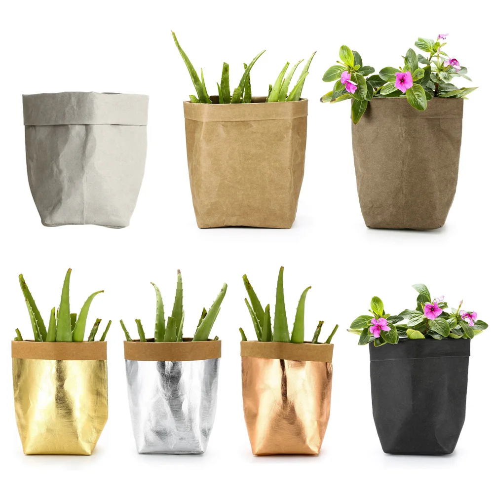

HOT Kraft Paper Flowers Pot Washable Plant Pot Reusable Flowerpot For Home Decor TI99