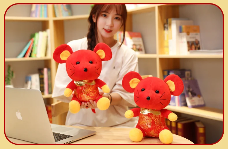 Chinese New year high quality red Plush Mouse in Tang suit super Soft rat Year Stuffed Plush Toys home decore Gift for kids