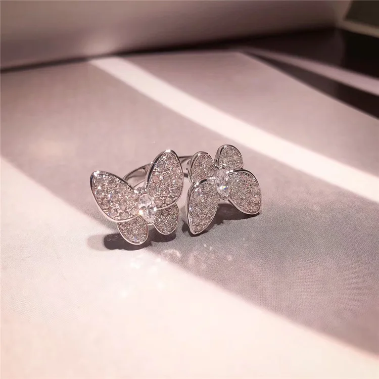 

Niche Design Light Luxury High-end Jewelry Twin Butterfly Fairy Opening Ring Super Flash and Micro-inlaid Zircon Ring Gift