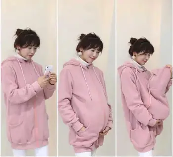 

Winter New Baby Thicken Hoodies Kangaroo Dad&Mom Child Zipper Hooded Outerwear For Pregnant Women Carry Baby Pregnancy Clothing