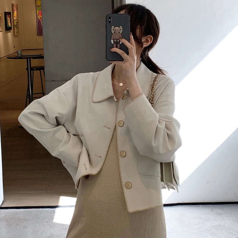 Wool Blends Women Solid Chic Single Breasted Pockets Kawaii Short Jacket Casual All-match Thick Coat Womens Elegant Woolen Coats