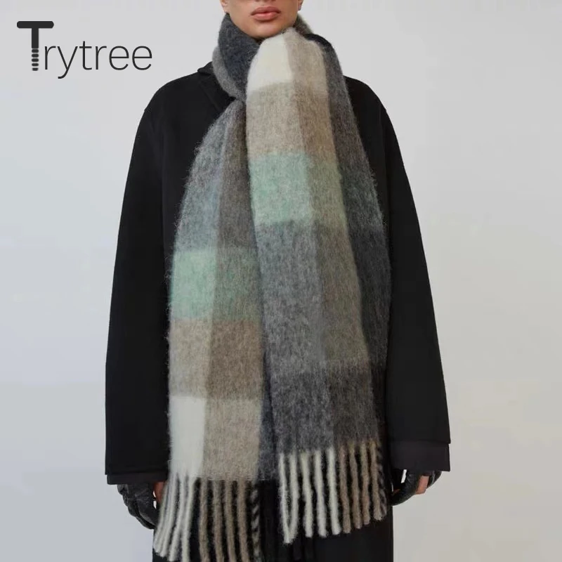 Trytree осенне-зимний женский Повседневный хлопковый шарф с радужной кисточкой, сохраняющий тепло, 4 цвета, Модный женский Универсальный стильный шарф