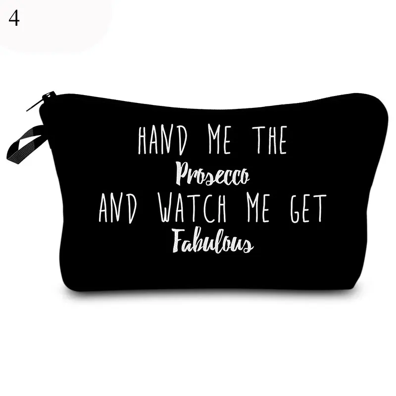 4 Cosmetic Bag Waterproof Printing Black Letters Toilet Bag Ladies Women Makeup Bag Canvas Custom Style for Travel - Цвет: 4