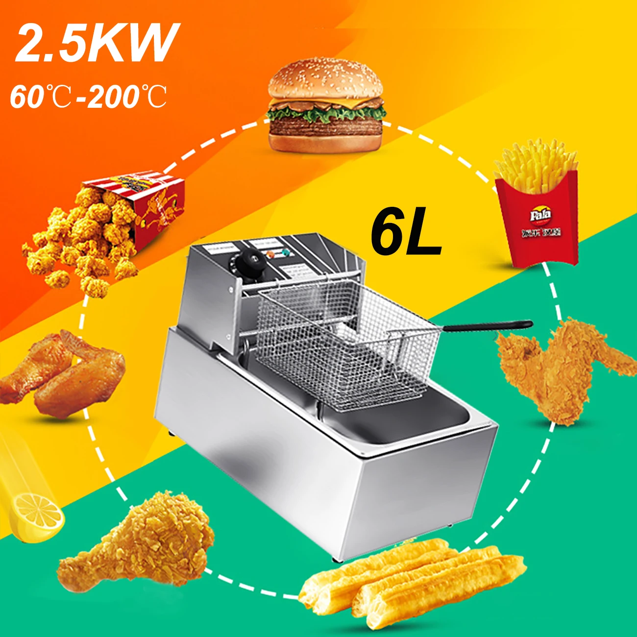 Honhill Commercial 6L Oil Cylinder Electric Deep Fryer French Fries Frying Machine Oven Hot Pot