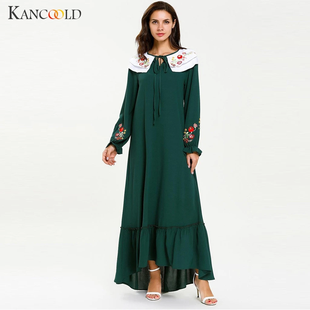 KANCOOLD, женское модное платье с длинным рукавом из бутика, большое Свободное платье, мусульманское платье, мусульманское длинное платье для Ближнего Востока