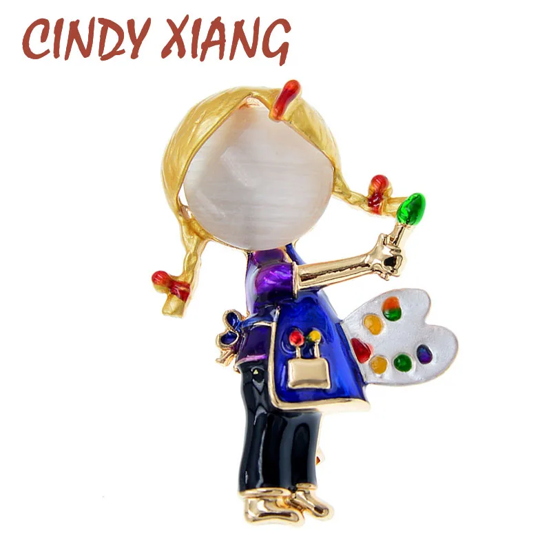CINDY XIANG эмалированная брошь с дизайном девочка для женщин милая Опаловая булавка