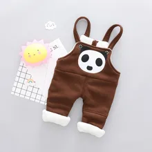 Штаны для мальчиков; утепленные брюки с хлопковой подкладкой на лямках с начесом для малышей; универсальная зимняя одежда в Корейском стиле с рисунком панды