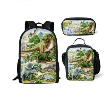 

School Bags 3pcs Set for Kids Tyrannosaurus Rex 3D Dinosaur Printing Schoolbag Dino School Bag Children Boys Cool Bag
